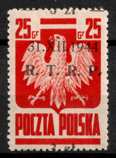 1944-45 3zl on 25gr Republic of Poland (Fi. 346, Shifted Overprint Upwards, Signed, CV $30)