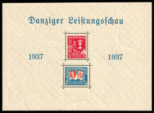 1937 Danzig Gdansk, Germany, Souvenir Sheet (Mi. Bl 3, CV $180, MNH)