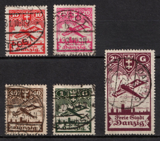 1924 Danzig Gdansk, Germany, Airmail (Mi. 202 - 206, Full Set, Canceled, CV $70)