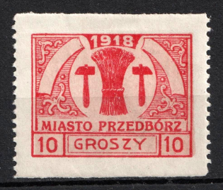 1918 10gr Przedborz Local Issue, Poland (Fi. 6 B MK, Missed Perforation, CV $40)