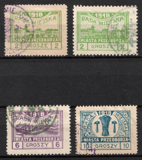 1918 Przedborz Local Issue, Poland (Mi. 7 A, 9 A - 10 A, Canceled, CV $140)
