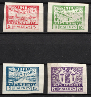 1918 Przedborz Local Issue, Poland (Mi. 11 C - 14 C, Imperforate, Full Set, CV $160)
