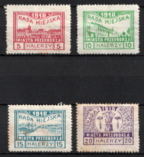 1918 Przedborz Local Issue, Poland (Mi. 15 B - 18 B, Perf 11.5, Full Set, CV $30)